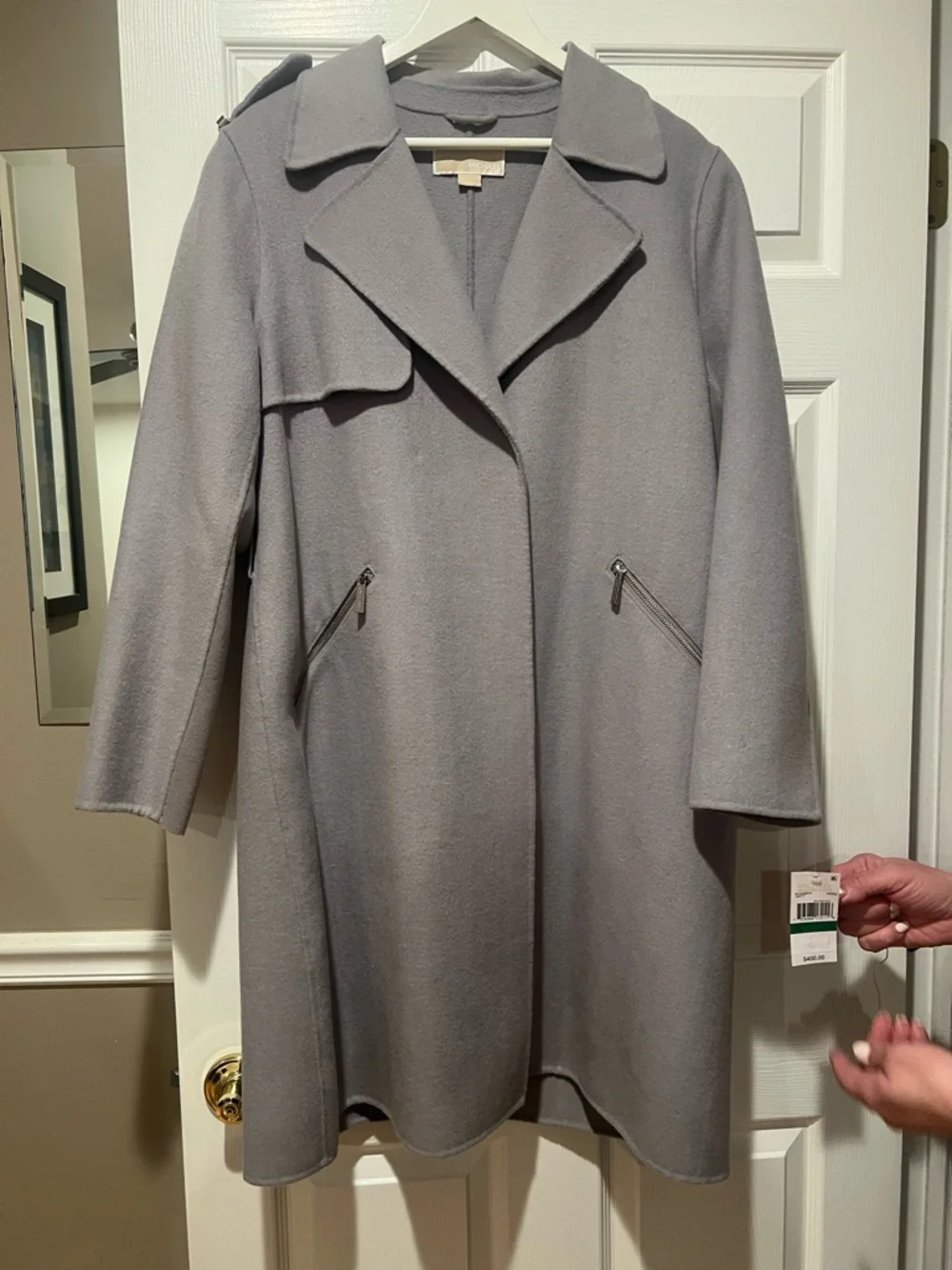 Michael Kors Wool Blend Coat NWT L Lavender Gray Long Trench Coat